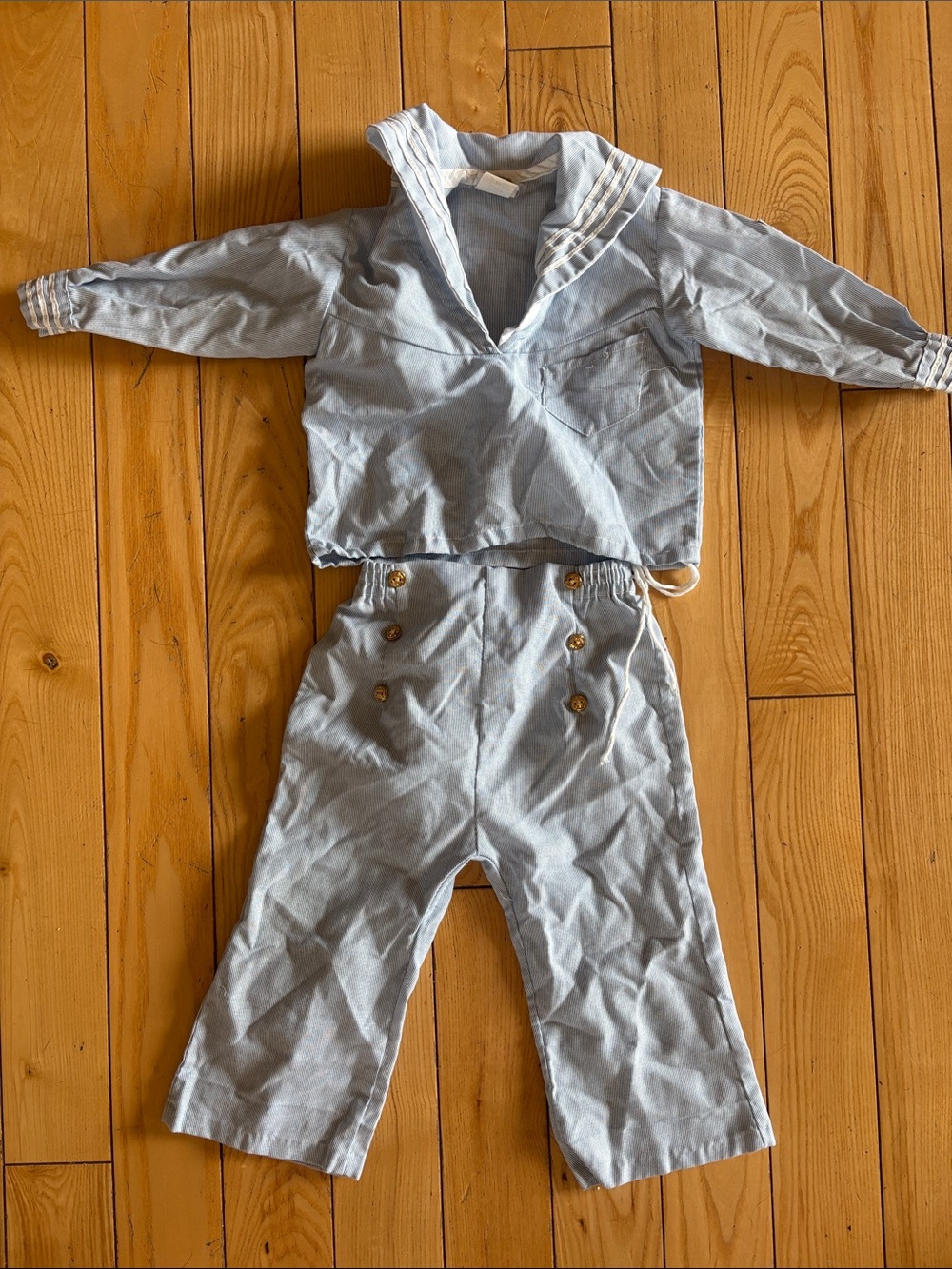Vintage Light Blue Sailor-Style Kids Overalls Set